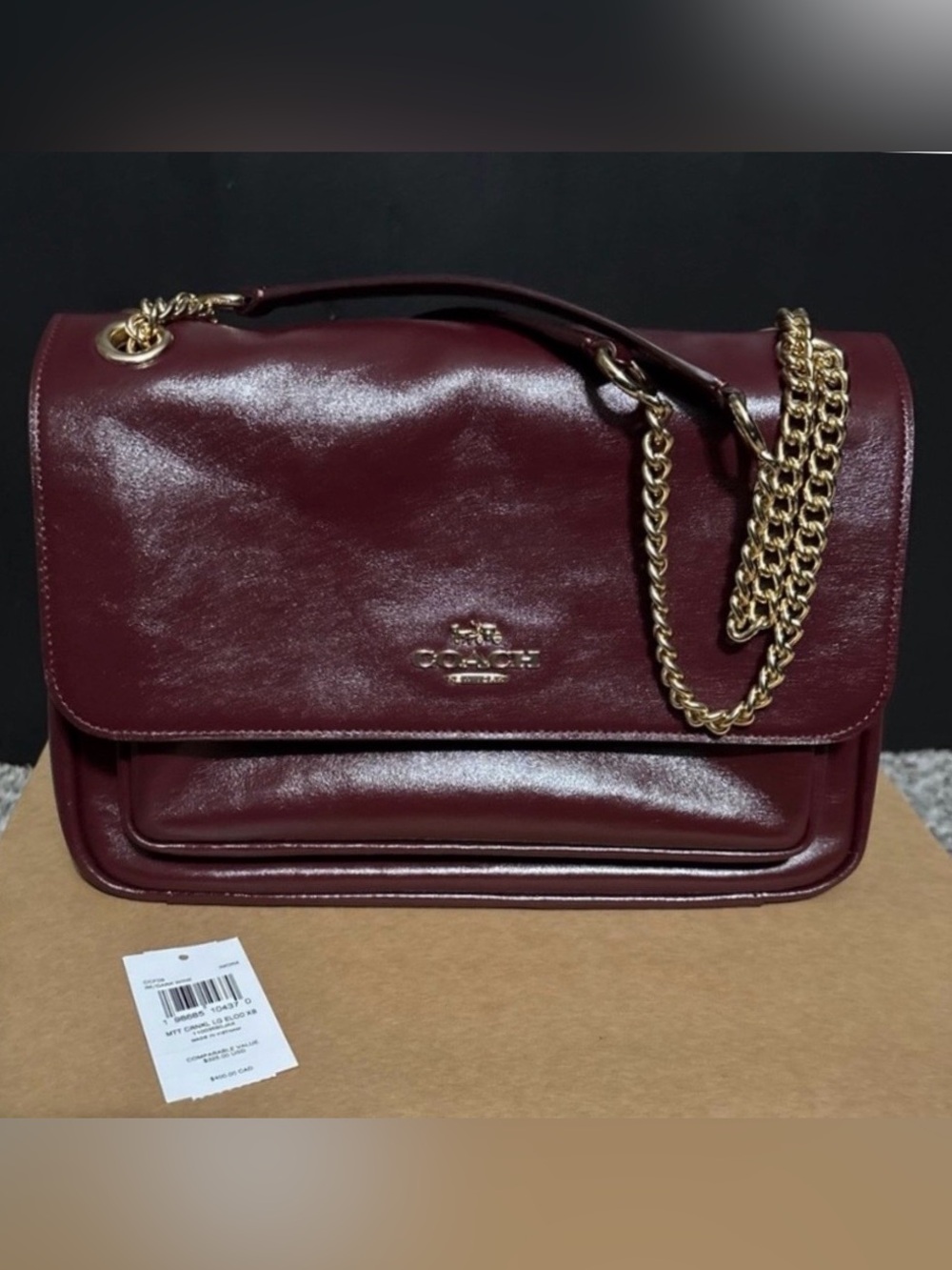 ♥️Coach Crinkle Leather Elodie Crossbody Bag in Dark Wine (Exclusive)